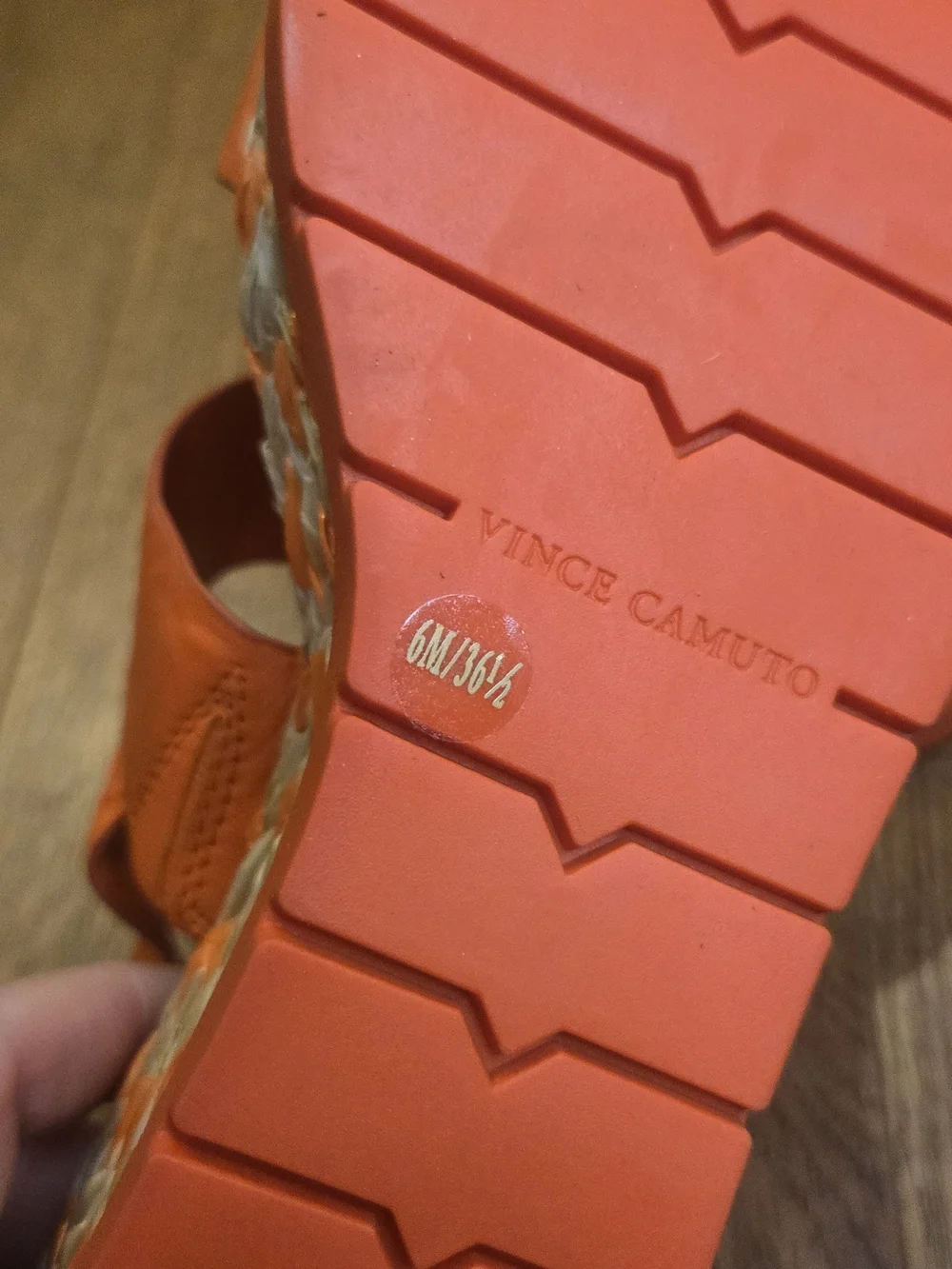 NEW Vince Camuto Orange Leather Platform Wedge Sandals Espadrille Women's 6M